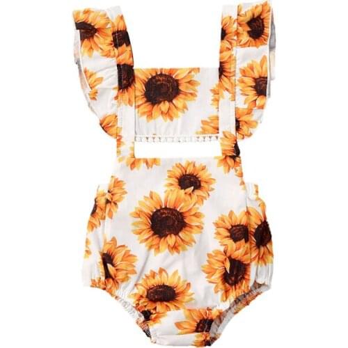 2020 Cute Newborn Baby Girl Clothes Sleeveless Ruffle Sunflower Print Romper Jumpsuit One-Piece Outfit Sunsuit Clothes