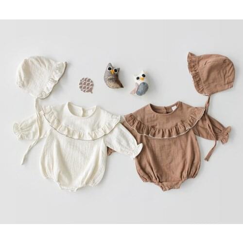 2020 Spring Newborn Infant Color Long Sleeve Jumpsuit 2pcs Baby Rompers+Hat Suits Clothes Baby Girl Fashion Baby Girl Clothing