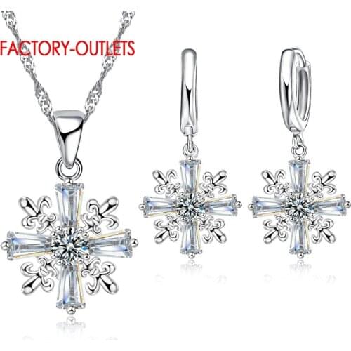 Trendy Luxury Jewelry Set Best Gifts For Women 925 White Snow Cubic Zircon Crystal Necklaces Earring Set