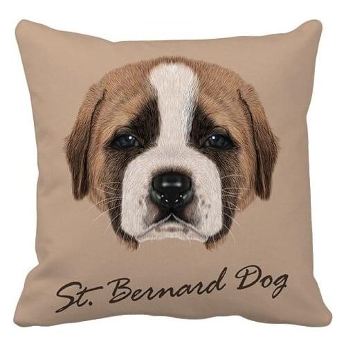 Brown Cute St.Bernard Dog Pet Animal Throw Pillow Square Cover