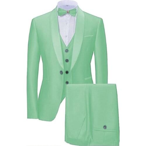 Mint Green Suits 3 Pieces Formal Business Blazer Mens Tuxedos Shawl Lapel Men suits For Wedding Groom Man ( Jacket+Vest+Pants)