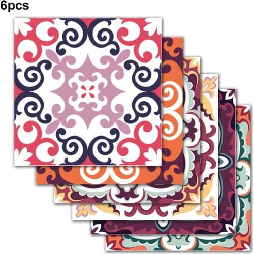 Moroccan Style Tiles Stickers PET Waterproof Self adhesive Vintage Wall Stickers Furniture Bathroom DIY Removable Tile Sticker