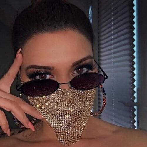 2020 New Arrival Crystal Masquerade Mask Women Party Jewelry Fishing Net Metal Rhinestone Tassel Decor Face Mask