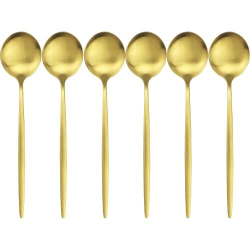 Matte Stainless Steel Soup Spoons Dinner Set 6Pcs/Set Gold Desser Spoons Long Handle Scoop Cake Fruit Spoon Salad Dinnerware Set