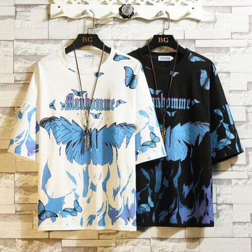 Flame Butterfly Street Fashon T-shirt Men 2020 Summer Crew Neck Mens Tshirt Hip Hop Tee Shirts