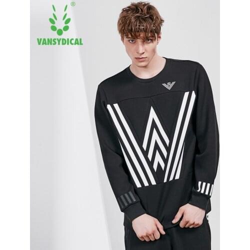 Vansydical Autumn Winter Fitness Running Sports Tops Mens Cotton Printed Long Sleeve Pullovers Workout Training Sweatshirts