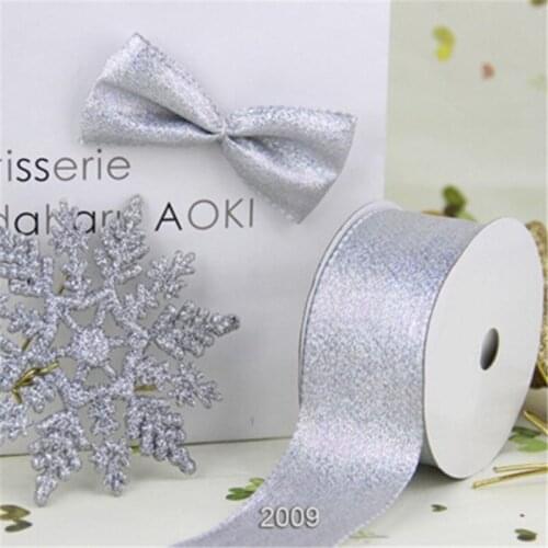 N2009 38mm (1.5") Christmas silver metallic gift packaging ribbon wired edge ribbon 25yards roll