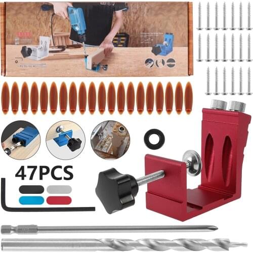 47pcs Oblique Hole Locator Woodworking Positioner Drill Bits Pocket Hole Jig Kit 15 Degree Angle Drill Guide Set Carpentry Tools