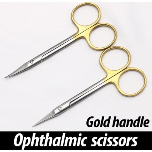Double-eyelid scissors with gold handle 9.5cm stainless steel surgical instrument for ophthalmic surgery
