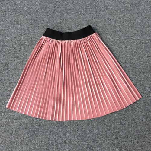 Solid Teen Girls Kids Winter Velvet Pleated Skirts Glittery Slim Midi Skirt Vintage A-Line Children Tutu Skirt Single Items