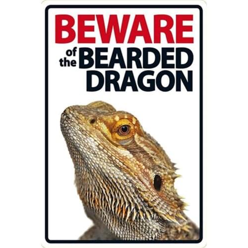 Beware Bearded Dragon Vintage Style Metal Sign Iron Painting for Indoor & Outdoor Home Bar Coffee Kitchen Wall Decor 8 X 12 Inch