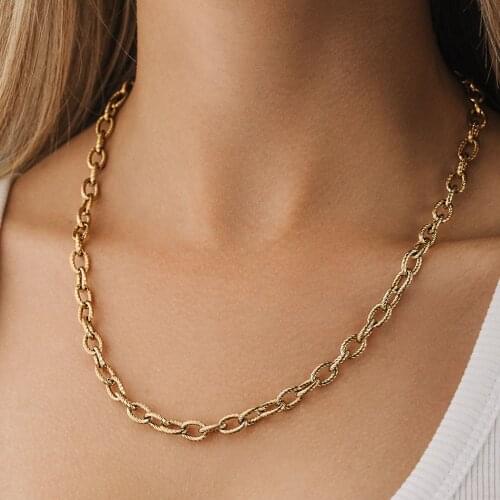Mavis Hare Stainless Steel 6*9mm 0 Style Choker Necklace Poised Kette Gold Twist Chain as Fashion Lady Beach Jewelry