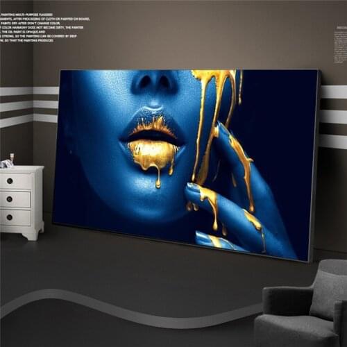Sexy Gold Lips African Woman Canvas Paintings On The Wall Art Posters And Prints Half Face Black Girl Pictures For Living Room
