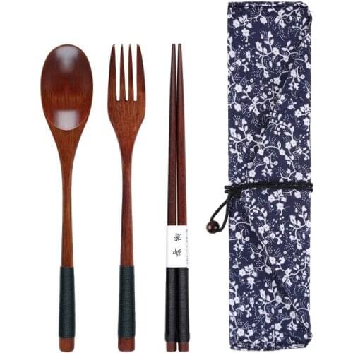 Natural Wooden Spoon & Fork Dinner Kit Rice Soups Utensil Cereal Handmade Home Tableware Dinnerware Sets Cutlery For Kicthen NEW