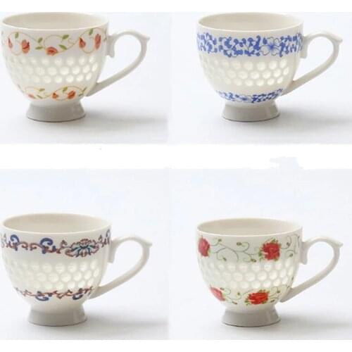 Hollow Tea Bowls Espresso Coffee Cups Ceramic Tea Cup With Handle 70ml Blue and White Porcelain Home Drinkware Maste