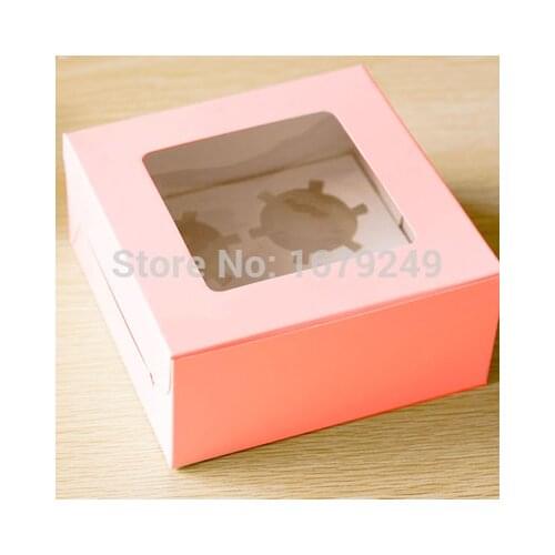 Size 16*16*7.5cm cup cake paper box with window gift box candy boxes Pudding 4 cup packing 100pcs/lot Free shipping