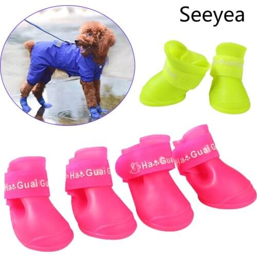 Rubber Pet Dog Rain Shoes Antiskid Waterproof Pet Dog Cat Rain Shoes Four Seasons Rubber Boots Dogs Shoes Pet Products 4pcs
