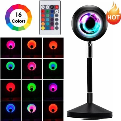 16 Colors RGB Rainbow Sunset Projector Atmosphere Night Light Home Background Wall Decoration Sunset Lamp Home Decor New Upgrade