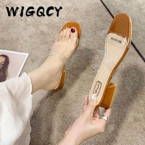 New PVC sandals women Summer Slides Casual Comfort Versatile Slippers Women Mid Thick Heel Leisure Square Toe Sandals Size 43