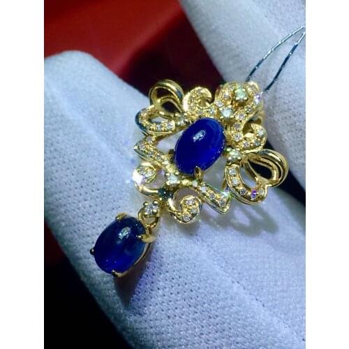 Sapphire Pendant Real Pure 18 K Gold Jewelry AU750 100% Natural Blue Sapphire Gemstones 1.79ct Pendants for Women Fine Necklace
