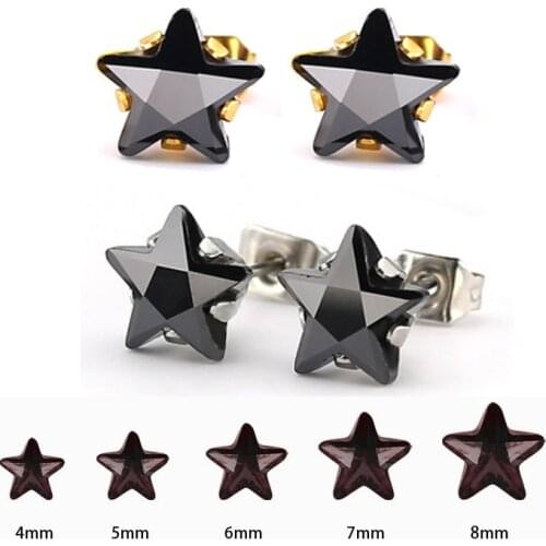 Uelf Sparkling Black Star Crystal Stud Earrings For Women Fashion Stainless Steel Jewelry