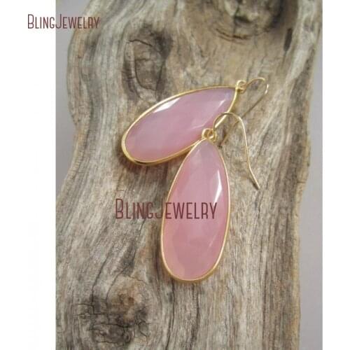 Pink Rose Quartzs Earrings Large Drop Earrings Gold Vermeil Bezel Set Dnagle Earrings ER21045