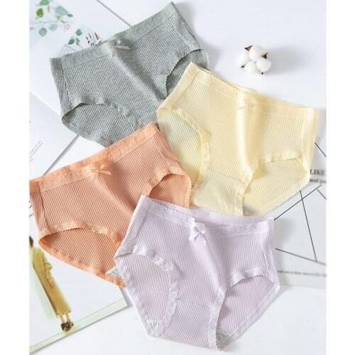 Sweet Girls Briefs Cotton Bow Panties Simple Ladies Mid-Rise Briefs Underpants