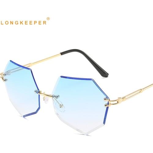Luxury Rimless Sunglasses Women Brand Designer Summer Oversized Vintage Shades Sun Glasses Female Polygon Gradient Eyewear