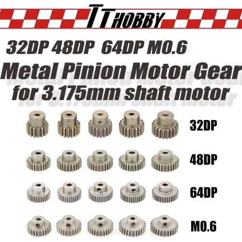 TTHOBBY 5PCS Metal Pinion Motor Gear 32DP 48DP 64DP M0.6 12-50T Gears 3.175mm Shaft Motors for 1/10 1/8 RC Car Motor 3650 3660