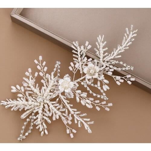 Silver Color Pearls Jewelry Women Headpiece Bridal Flower Hair Clip Accessories Handmade Crystal Wedding Hair Ornament