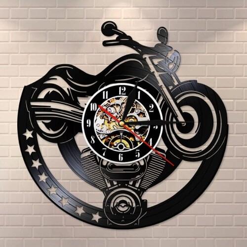 Garage Unique Art Design Vintage Watch Motorcycle Vinyl Record Wall Clock Timepiece Man Cave Workshop Decor Motorbikers Gift