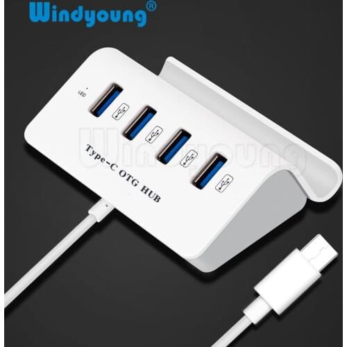 USB C HUB 4 Ports OTG Hubs Super Speed Type-c Splitter for Macbook USB-C Hubs Adapter with Phone Holder for Macbook Laptop PC