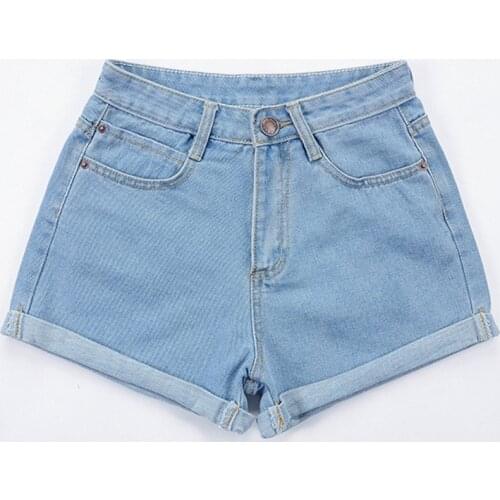 Europe Blue Crimping Denim Shorts For Women Summer New Brand Trendy Slim Casual Womens High Waist Shorts