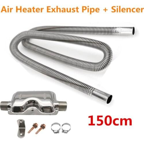 150cm Stainless Steel Exhaust Muffler Silencer Clamps Bracket Gas Vent Hose Portable Pipe Silence For Air Diesels Car Heater Kit