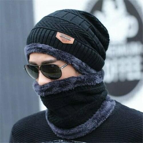 MAERSHEI Hot selling 2pcs ski cap scarf cold warm leather winter hat for women men Knitted hat Bonnet Warm Cap Skullies Beanies