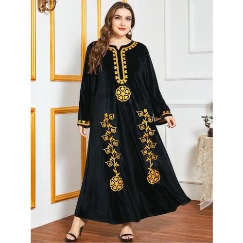 4XL Winter Warm Abaya Women Velvet Long Maxi Dress Embroidery Loose Kaftan Turkish Jilbab Dubai Caftan Moroccan Islamic Clothing