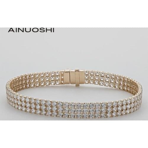 AINUOSHI 14K Yellow Gold 2.1mm Round Cut 2.994CTTW SONA Diamond Tennis Bracelet for Women Hip Hop Luxury Bracelet Jewelry 7"