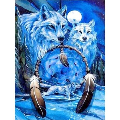 DIY Diamond Painting Cross Stitch Indian wolves dream catcher 3D Full Diamond Embroidery feather Rhinestones Mosaic