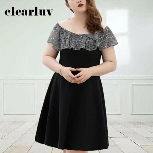 Shining Sequin Evening Dress DR1117 A-Line Knee-Length Women Party Dresses Black Boat Neck Elegant Vestidos De Fiesta 2020