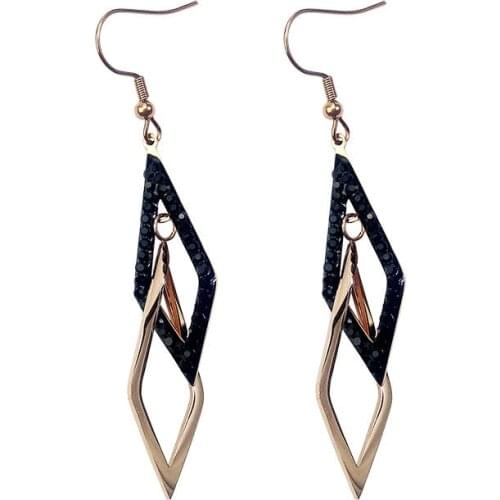 Shining Crystal Rose Gold Earrings Titanium Steel Luxurious Temperament Ear Jewelry Female