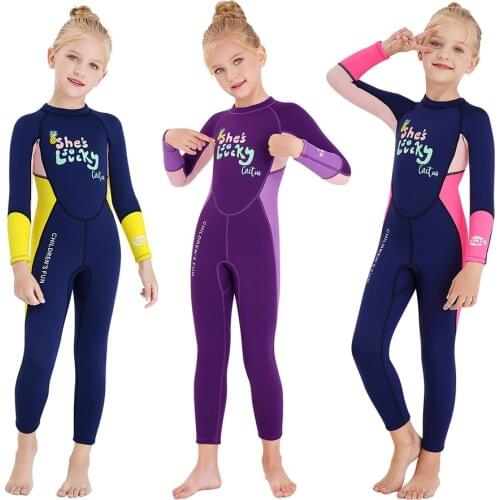 Kids Wetsuit Girls Neoprene Swimsuit One-Piece Swimsuit with Long Sleeves Snorkeling Diving Suit Children Guard Swimwear