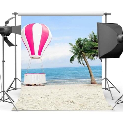 Mehofoto Photography Background Summer Sandy Beach Blue Sky Sea Backdrop Hot Air Balloon Backgrounds CM-5848