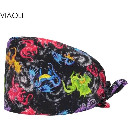 Unisex Cotton Surgery Nursing Hat Cartoon Print Medical Cap Elastic Surgical Hat Pet Hospital Doctor Nurse Adjustable Scrubs Cap