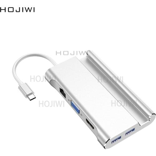 HOJIWI 7 in 1 Type C Hub USB-C To HDMI 4K VGA Adapter Cell phone Bracket Hub USB 3.0 Dock for MacBook Pro AIR huawei mate AA04
