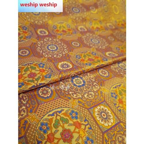 Chinese Classics Brocade jacquard gold Satin silk fabric Satin de soie Satén шелк hanfu cloth DIY patchwork bag