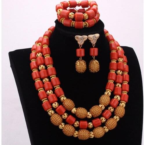 4ujewelry Jewelry Sets For Women Wedding Bridal African Artificial Coral Beads Nigerian Necklace Set 2021