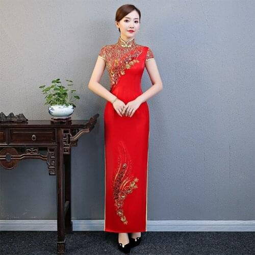 Red Vintage Chinese Style Maxi Cheongsam Retro Long Gown Qipao Womens Party Evening Dress Vestidos Clothing Plus Size S-5XL