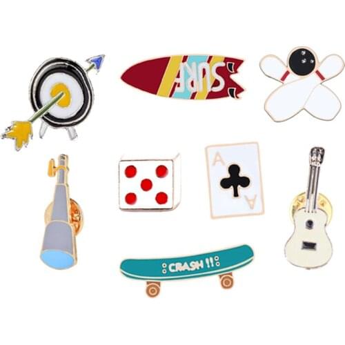 Cartoon Metal Brooches Dice Bowling Guitar Comic Icon Enamel Pins Shirt Badge Button For Women Gifts Kids Jewelry Accessories