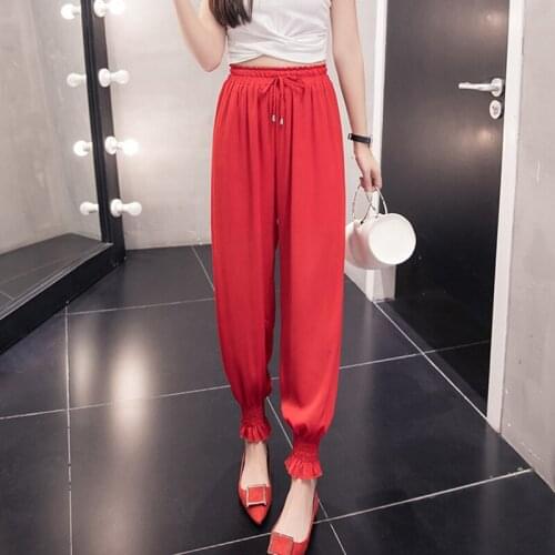 Fashion elastic waist chiffon women pants Lantern pants bohemian style casual loose harem pants Beach Drawstring pants XXL