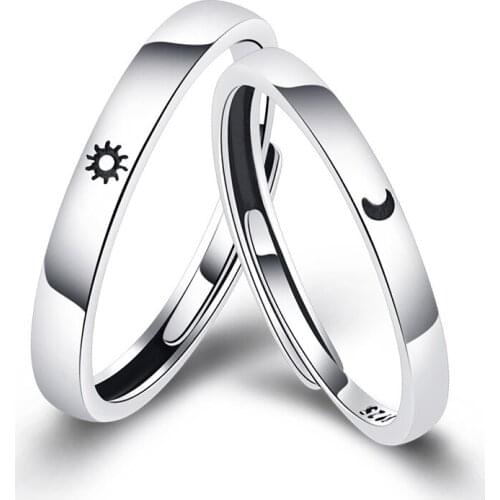 Fashion Simple Opening Sun Moon Ring Minimalist Silver Color Sun Moon Adjustable Ring For Men Women Couple Engagement Jewelry